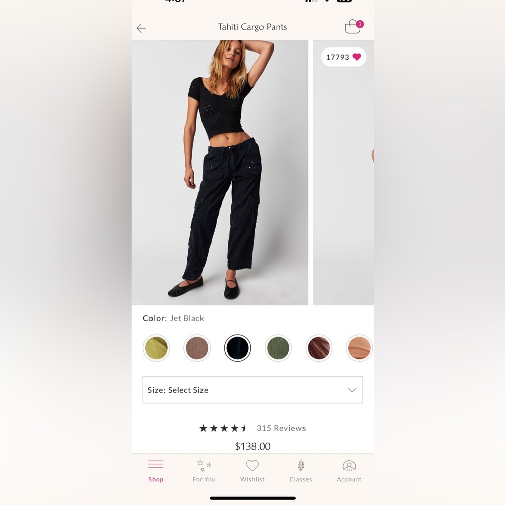 Free People Tahiti Cargo Pants Small Black